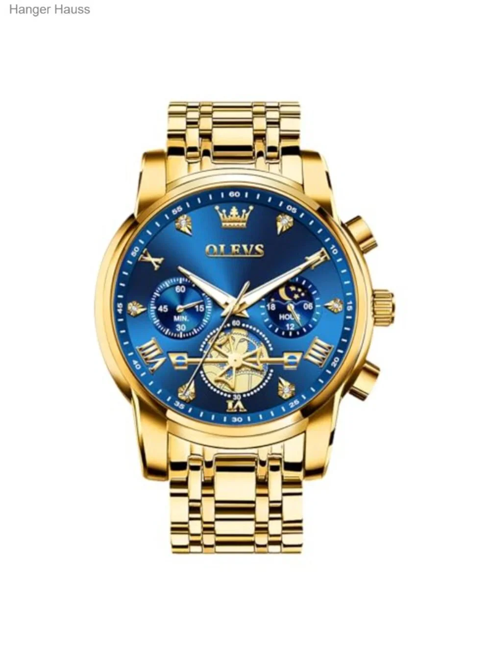 Men's Stainless Steel Chronograph Watch with Roman Numerals (NO colors)